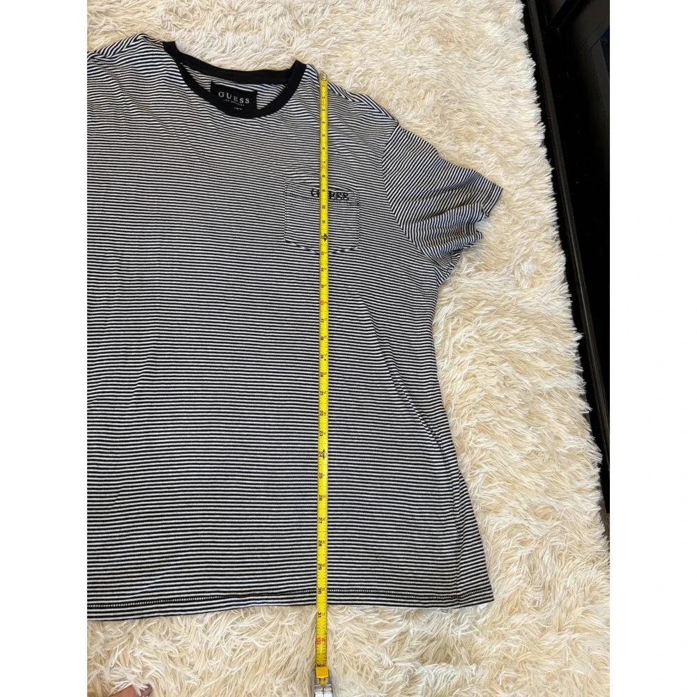 Guess Men's Striped Pocket T-Shirt Short‎ Sleeve Size XXL TTG Black White - Picture 4 of 6